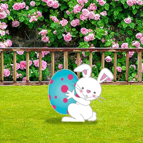 Garten Deko Ostern Gartendeko Osterdeko für Draußen, Outdoor Frühlingsdeko Gartendeko Osterhase Ostereier Osterschild, Gartenschilder Frühlingshafte Außendekoration Gartenstecker (A #2, One Size)