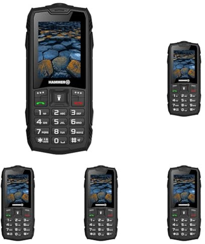 Hammer H Basalt Outdoor Handy ohne Vertrag, 2.4 Zoll Farbdisplay, Robust, Mega Batterie 1800 mAh, Wasserdicht (IP68), Stoßfest, Baustellen Tasten, Taschenlampe, Dual SIM, Tastenhandy - Schwartz