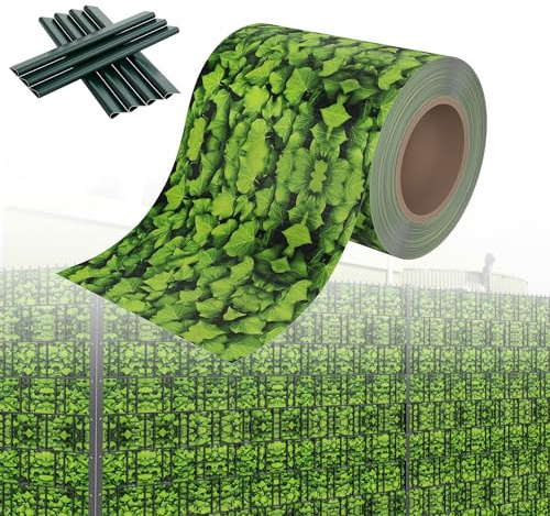 HENGMEI PVC Sichtschutzstreifen Sichtschutz Sichtschutzfolie Doppelstabmatten Zaun 70m x 19 cm mit 20 Stücke Befestigungsclipse Gartenzaun Windschutz für Zaun, Große-Buchsbaum