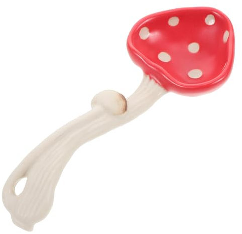 UTHCLO Pilzförmiger Keramik Suppenlöffel Unterglasur Handgefertigter Vintage Ramen Löffel Für Reisnudeln Und Desserts Lebensmittelecht Rote Pilzdeko Für Asiatisches Abendessen