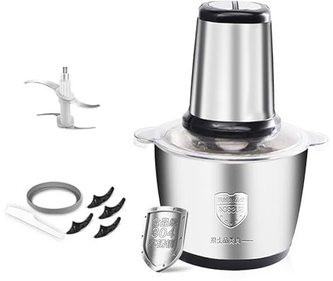 Picadora eléctrica de 300 W con 4 cuchillas extraíbles, 2 velocidades ajustables, mini licuadora picadora, acero inoxidable, para carne, frutas, frijoles, cebolla, hierbas, (negro)