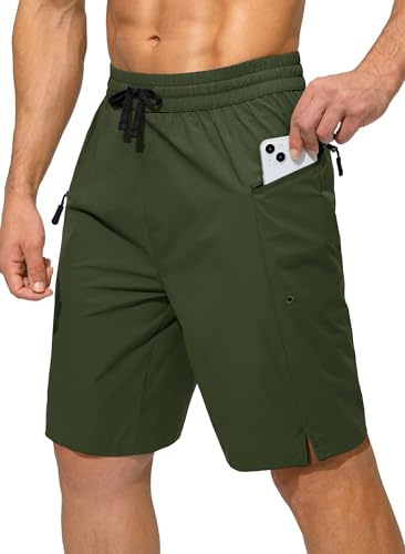 Tansozer Herren Badehose Männer Schwimmhose Boardshorts für Männer Sporthose kurz, Badehose Herren lang wasserdichte Badeshorts mit Reißverschlusstasche Armeegrün L