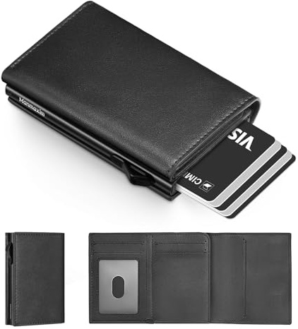 Portmonee Herren Slim mit RFID Schutz, Pop-up Kartenetui für 10+ Karten & 1 ID Fenter, Geldbörse Herren Ohne Münzfach, Kartenportmonai Heren Slim Wallets for Men(Schwarz, Ohne Münzfach)