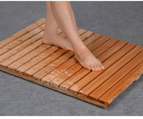 Grand Tapis de Bain antidérapant en Bois de cèdre 70 x 90 cm – Tapis de Douche d'intérieur anticorrosion, caillebotis en cèdre Rouge Naturel pour Salle de Bain, écologique, élégant et durabl