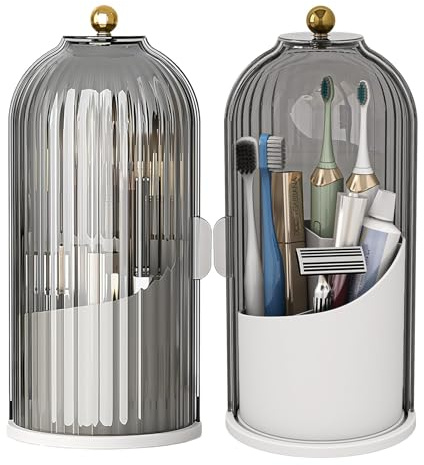 Winuoyang Makeup Brush Holder Organiser with Lid, 360° Rotating Brushes Container Acrylic Cosmetic Storage Box for Vanity Bedroom Bathroom Dressing Table (Black)