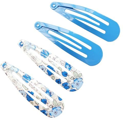 Mibella Trend Haarspangen Set, 4 Stück, Blau und Blumenmuster, Click-Clack Verschluss 28611