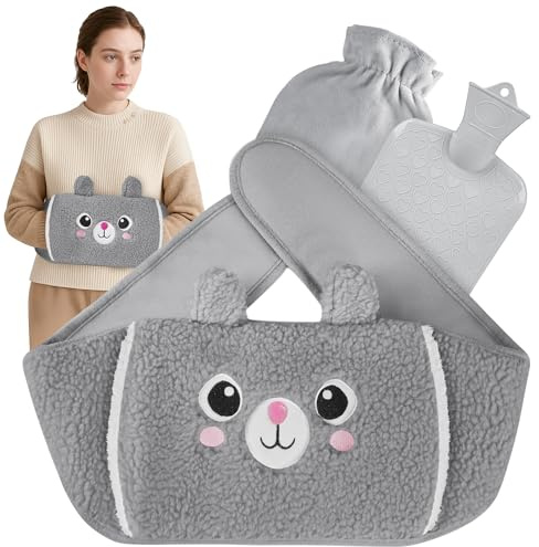 Ceinture de bouillotte, 1 l, avec ceinture extra longue de 120 cm, bouillotte avec housse et housse douce de la taille, bouillotte pour la nuque et les épaules, le dos, les jambes, réchauffement de la