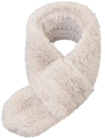WATAME Warm Kids Scarf For Girls Winter Fuzzy Scarves Colorful Ski Windproof Neck Warmer (Beige)