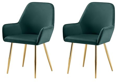 Garvishk Gravis Esszimmerstühle 2er Set mit Armlehnen Metallbeinen Sessel gepolsterter Sitz Polsterstuhl goldenen Beinen für Esszimmer Wohnzimmer Küche (Grün)