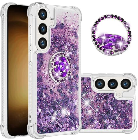 IMIRST Telefonfodral kompatibelt med Samsung Galaxy S25 FE Bling Flytande Glitter Diamond Ring Skal Stötsäker Airbag Skyddshölje Stötfångare Fodral för Samsung S25 FE. YBK Kärlek Lila