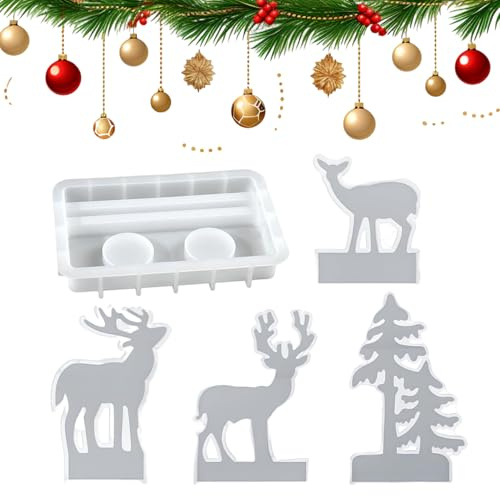 xowwyue Moules En Silicone De Noël | 5 Pièces Moules À Bougie En Silicone Cerf Sapin De Noël - Démoulage Facile,Outils De Création De Fêtes Pour Résine Époxy, Plâtre, Savon, Bougie Et