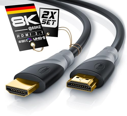 CSL - 5m 2er-Pack 8k / 4k HDMI Kabel 2.1/2.0-1m - 8K @ 60Hz - 4K @ 120Hz - 48 Gbit/s - 3D - Ultra High Speed mit Ethernet - TV Blu-ray PS5 Xbox Series X Switch - schwarz - 5 Meter