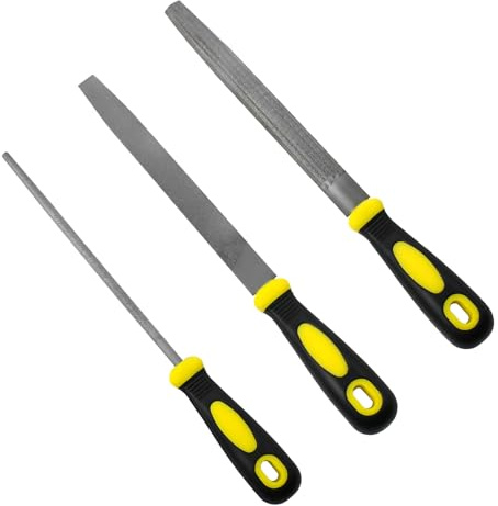 Juego de 3 limas para madera de 300 mm, que incluye limas planas, semicirculares y redondas. Lima metálica, escofina profesional.Incluye limas planas, semicirculares y redondas para madera y plástico.