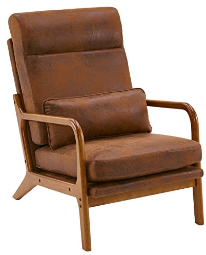 LEADZM Sessel Loungesessel, Armlehnstuhl Braun | Armlehnensessel Polstersessel, Armlehnen mit Massivholzrahmen, Lesesessel, Relaxsessel für Wohnzimmer, Schlafzimmer
