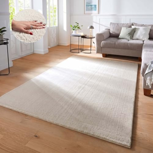 Taracarpet Supersoft kurzflor Teppich Fiona Wohnzimmer Schlafzimmer Kinderzimmer Flur Läufer waschbar rutschfest Uni New Creme 200x280 cm