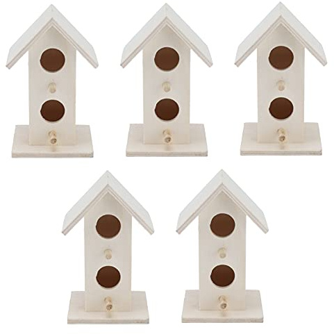 5 pezzi Casetta per uccelli in legno, nido resistente alle intemperie per giardino, gabbia per uccelli per pettirosso, fringuello e cinciallegra, con fori di ventilazione e support