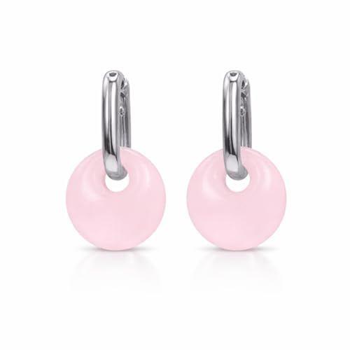 AMICHI- Pendientes Aros Mujer Rectangular con Piedra Natural Chapados en Platino - Pendientes Aros con Gemas Semipreciosas Energéticas- Joyas Mujer