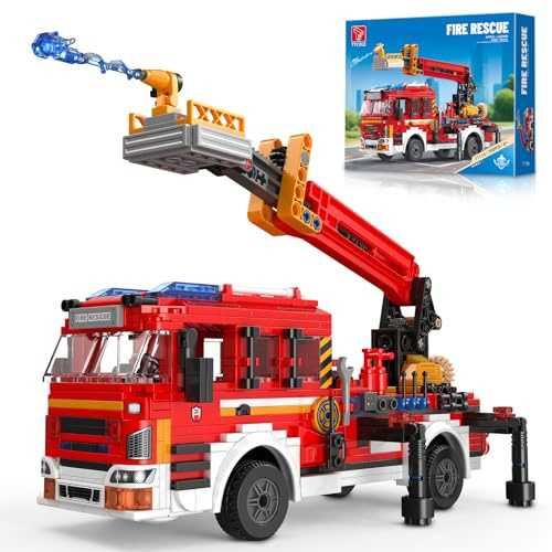 Camión de Bomberos de la Ciudad con Escalera de Juguete (798 piezas), Kit de Modelo de Vehículo de Emergencia Coleccionable, Regalo de Cumpleaños para Niños y Niñas de 6 Años en Adelante y Adultos