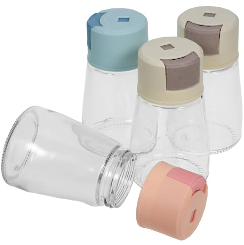 ASAKKURA Set 4 Pezzi Barattoli Dosatori per Spezie in Vetro Coperchio, Distributore Sale e Pepe Pratico per Uso Domestico e Barbecue, Contenitori Condimenti Trasparenti Colore Casuale