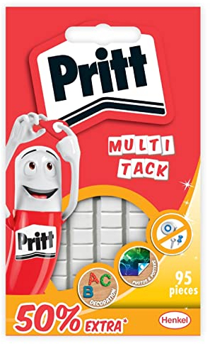 PRITT Instant Tack Gommini Adesivi Multiuso, Adesivo Muro Bianco per Casa, Ufficio e Scuola, Adesivi per Vetro, Muri o Porte Removibili, 1 Confezione da 95 Pezzi