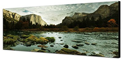 Augenblicke Wandbilder Keilrahmenbild Wandbild 150x50cm Yosemite Berge See Landschaft Natur