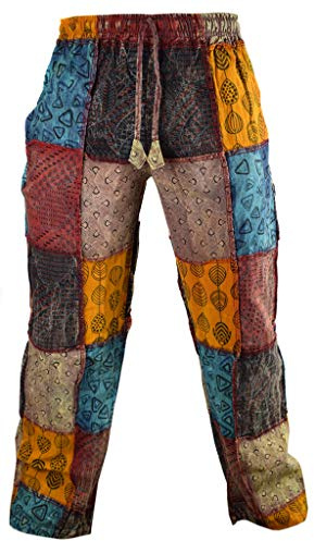 Little Kathmandu Pantaloni in cotone e canapa con stampa patchwork, stile casual e funky, taglio dritto multicolore XXXXXL