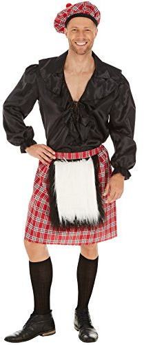 dressforfun tectake Herrenkostüm Schotte | Cooler, schottischer Rock | Rock mit aufgenähtem Fellimitat | Inkl. Schottenmütze auch im Webkarostil (XL)