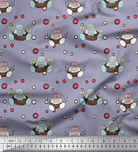 Soimoi Grau Baumwolljersey Stoff Ei & Eule Vogel gedruckt Craft Fabric 1 Meter 58 Zoll breit