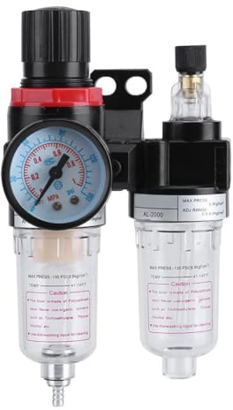 Nikou 1/4 Air Compressor, Air Filter Regulator Compressor in Line Twin Air Filter Source Treatment with Regulator Trap Lubricator Water Pressure Compressor Moisture Trap Oil Separator