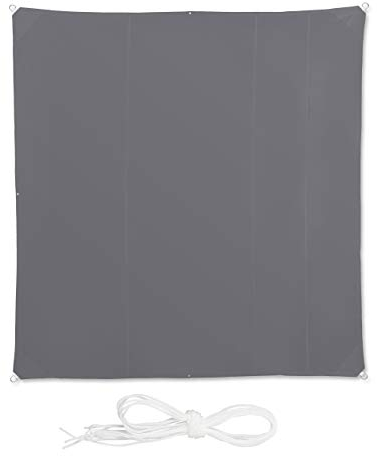 Relaxdays Tenda a Vela Quadrata, Idrorepellente, Anti UV, con Corde di Supporto, Terrazza e Giardino, LxP: 5x5 m, Grigia