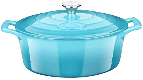 La Cuisine Enameled Cast Iron Oval Casserole Dish Dutch Oven Pot - 4.75 Litre 29CM - Matte Black Enamel Interior, Teal Enamel Exterior, Induction, Oven Safe