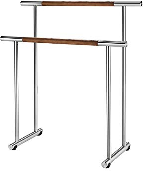 HISKA Handtuchständer aus Edelstahl und Eiche (Echtholz), HxBxT: 86x76x30 cm, Handtuchhalter mit 2 Handtuchstangen