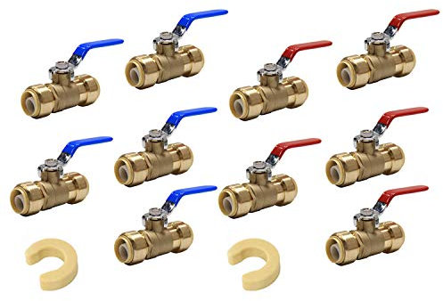 EFIELD Kugelhahn, 30,5 cm, Push-Fit-Kugelhahn, für heißes und kaltes Wasser, 5 Stück mit je 2 Trenn-Clip-Werkzeugen, UPC-zertifiziert, 10 Stück
