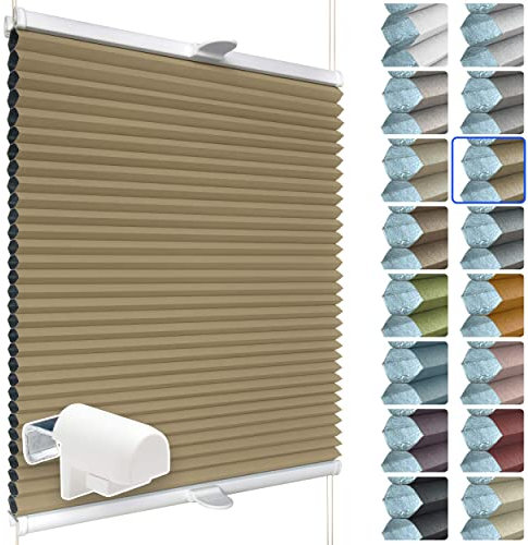 SchattenFreude Waben-Plissee für Fenster | 100% verdunkelnd/Blackout | Mit Klemm-Haltern | Klemmfix ohne Bohren | Hellbraun (Weiße Rückseite), Breite: 30cm x Höhe: 100cm