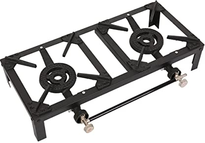 Butane Gas Double Burner Camping Cooker Country Stove Cast Iron LPG Double Burner BBQ Portable Grill, Boiling Ring Outdoor Camping Propane Catering