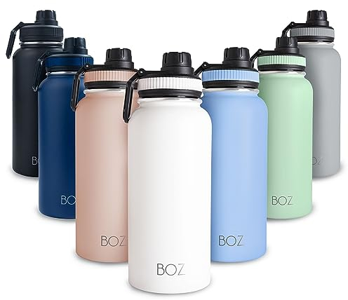 BOZ Isolierte Edelstahl-Isolierflasche, doppelwandig, 1 l, Weiß