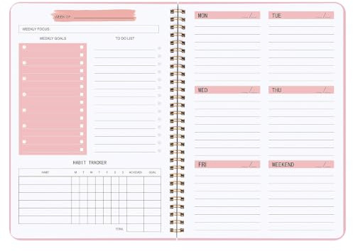 KAICN Odaterad veckoplanerare - veckomål anteckningsbok, A5 att göra-lista planerare, vana tracker journal med spiralbindning, 14,5 x 20,3 cm