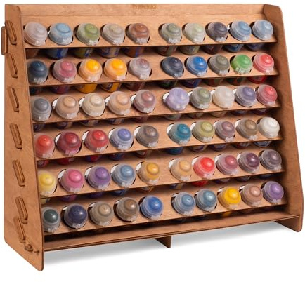 Plydolex Plywood Paint Bottle Organizer - a Wooden Wall Rack for Citadel Paints Also Suitable for Desk Use - 60 Holes for Painting Bottles Compatible with DnD, Warhammer 40K, Pathfinder & Other Minis