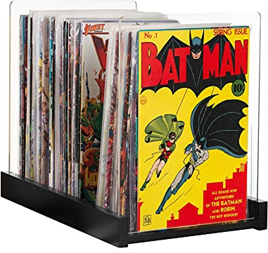 Komiq Patented Comic Book Storage Holder – Wooden & Acrylic Display Box/Case for Collectors – Organizer for Comics, Magazines & Books – Holds 150 Issues, 14.5x8 in (Black)