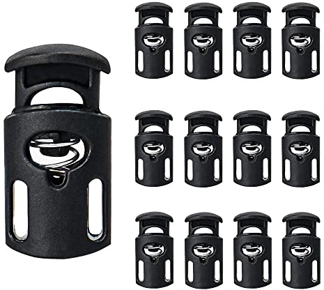 12 Pcs Plastic Single Hole Spring Cord Locks Toggle Stoppers Sliding Cord Fastener Slider Lace lockers for Drawstring Rope Paracord End Tents Lanyard Craft