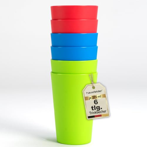 Hausfelder Trinkbecher Set, 6er Set, Bunt | Kunststoff, 6er Set, für Camping, unzerbrechlich, Trinkbecher, Mehrweg, Kinder