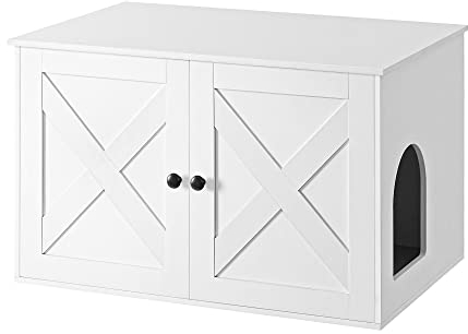 Feandrea Katzenhaus, Katzenklo-Schrank mit herausnehmbarer Trennwand, Tisch, 80 x 53 x 50 cm, weiß PCL002W01