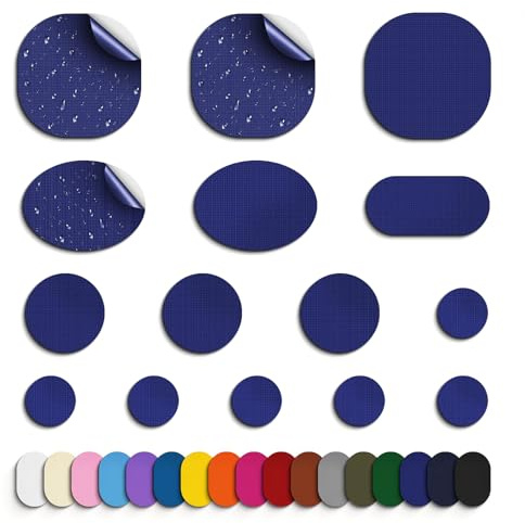 Skystuff Zelt Reparaturset & Flicken selbstklebend Stoff aus Nylon, 45 Stück wasserdichte Reparaturflicken für Daunenjacke, Zelt, Isomatte, kälte- & hitzebeständig, Patches für Jacke, Königsblau