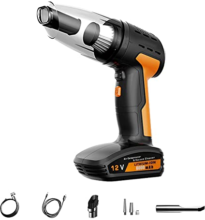 Shkalacar Gonfleur De Roue De Voiture, Aspirateur De Voiture, Pompe De Gonflage De Pneu, Compresseur d'air De Voiture avec Lumière 4 en 1 Voiture Testeur De Pression des Pneus à Affichage Numérique