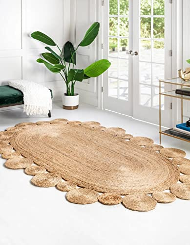 Ripaz Vogue Tappeto in iuta 100% naturale, intrecciato a mano, design cerchio, ovale, per soggiorno, 60 x 120 cm