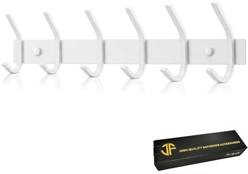 JOLY FANG Perchero de Pared, Ganchos de Percheros de Pared Acero Inoxidable, Perchas de Pared Ideal para Dormitorio Baño (6-Gancio, Blanco)