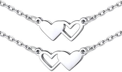 ChicSilver Herzkette für Damen Frauen, 925 Silber BFF Freundschaftskette für 2, Mutter Tochter Kette，Herz Schmuck mit Geschenkebox für Freundin Ehefrau Tochter