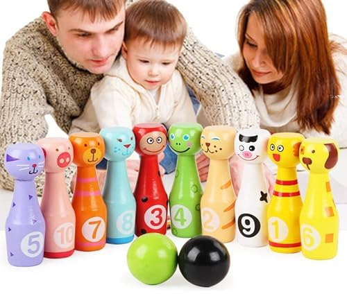 WSNDM Kegelspiel für Kinder Ball Set mit 10 Kegel und 3 Bälle Haben Bowling Gesichtsgefühlen und Zahlen, Outdoor Garten Spielzeug Dosenwerfen Kinder Bowling Ball