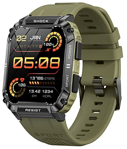 Militär Fitnessuhr Herren Sportuhren Outdoor 1,95Touchscreen 100+ Sportmodi Fitness Tracker Smartwatch Herren mit Telefonfunktion Schrittzähler Uhr Fittnessarmbanduhr IP68 Wasserdicht Tactical Watch