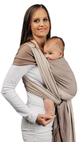 LennyLamb Babytragetuch Fischgrät Baumwolle Caffe Latte – Ergonomisch & weich – Für Neugeborene & Kleinkinder – Ab Geburt geeignet